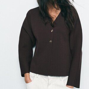 Zara Knit Wrap Top Brown Size Large | V-Neck Buttoned Cardigan | Sustainable NWT
